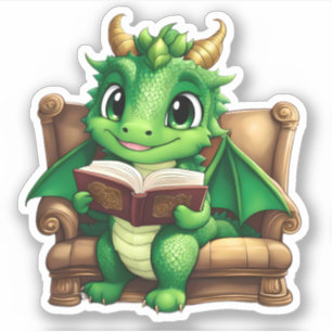 A Green Dragon Reading Sticker