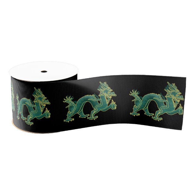 A Green Dragon with Gold Trim Grosgrain Ribbon (Spool)