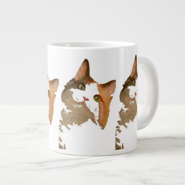 A Green Eyed Calico Cat Artistic Portrait Large Coffee Mug (Front Right)