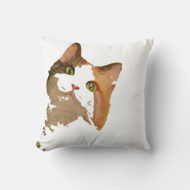A Green Eyed Calico Cat Artistic Portrait Throw Pillow (Front)