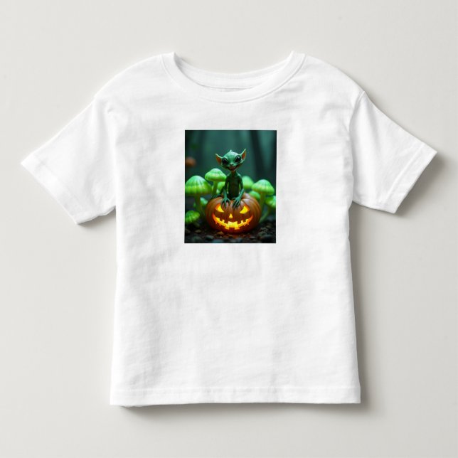 A green pumpkin and halloween alien toddler t-shirt (Front)