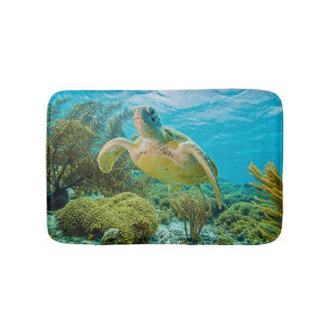 A Green Turtle On The Shallow Reefs Of Bonaire Bath Mat