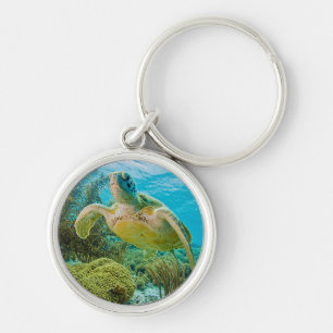 A Green Turtle On The Shallow Reefs Of Bonaire Keychain