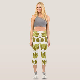 A green & white trendy fabric pattern design capri leggings