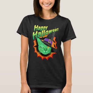 A Green Winking Cat Says Happy Halloween Halloween T-Shirt