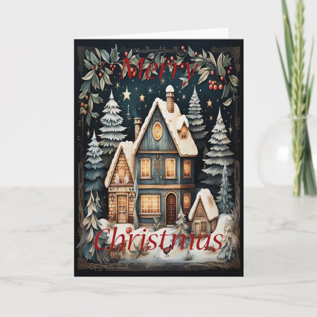 A Greeting Card Of Houses and Trees Snow Christmas (Front)