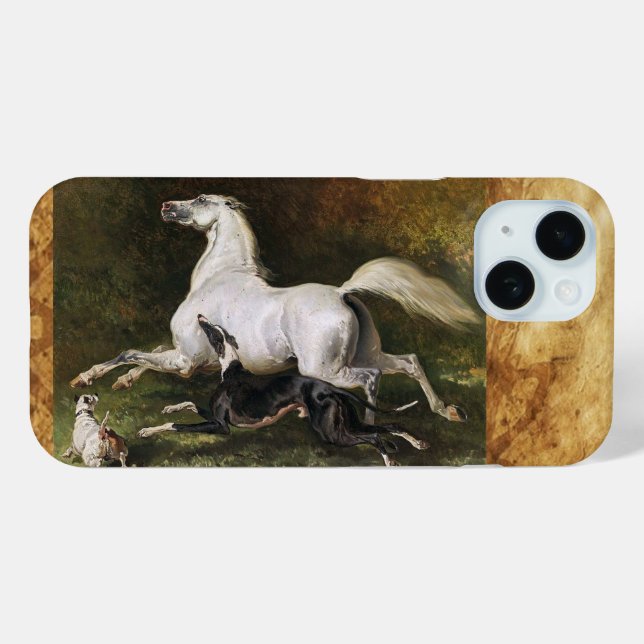 A Grey Arab Stallion Galloping With Dogs Case-Mate iPhone Case (Back (Horizontal))