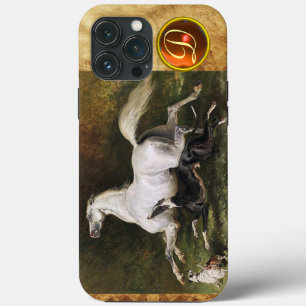 A Grey Arab Stallion Galloping With Dogs Monogram iPhone 13 Pro Max Case