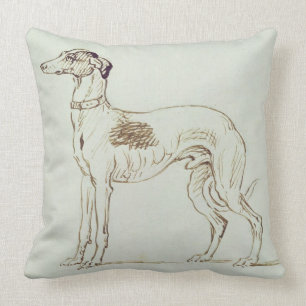 A Greyhound, Facing Left (pen & ink on paper) Throw Pillow