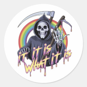 A Grim Reaper-like skeletal figure Classic Round Sticker