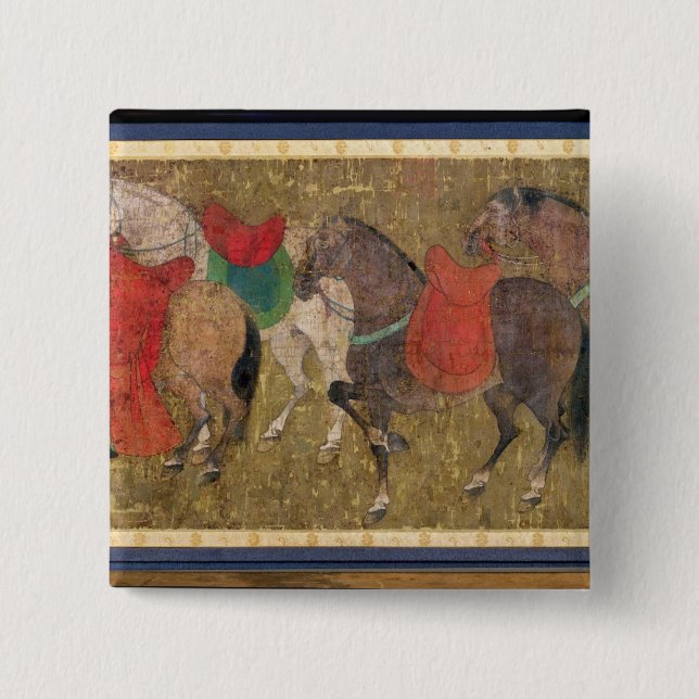 A Groom with Horses 2 Inch Square Button (Front)