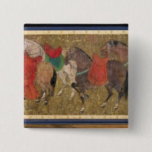 A Groom with Horses 2 Inch Square Button