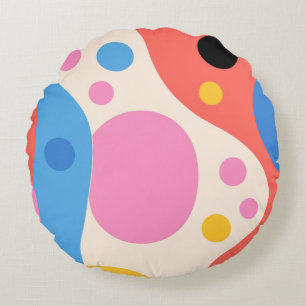 A Groovy Explosion of Colour and Shape Round Pillow