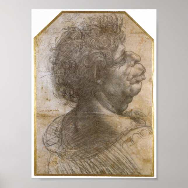 A Grotesque Head, Leonardo da Vinci Poster (Front)