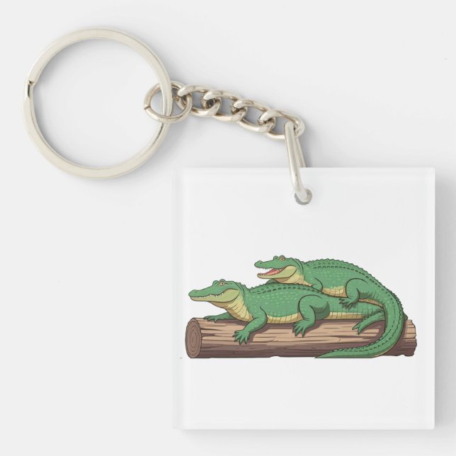 a group of alligators sunning themselves on a log" keychain (Front)