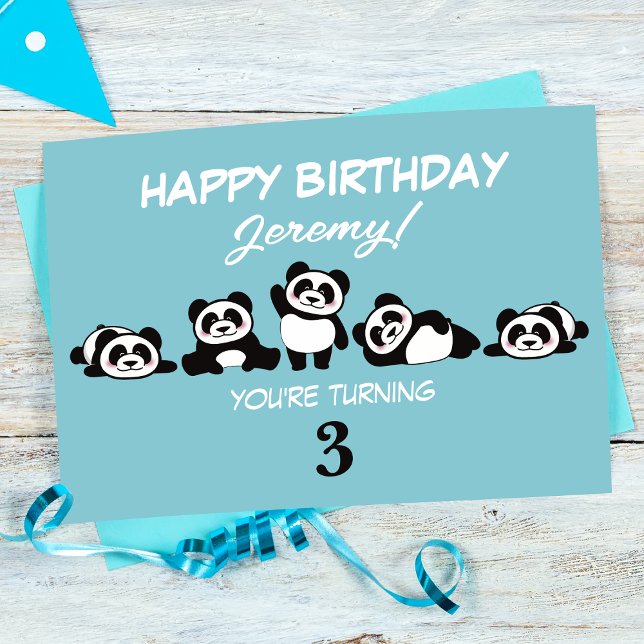 A Group of Pandas Personalized Birthday Card (A group of pandas birthday card.)