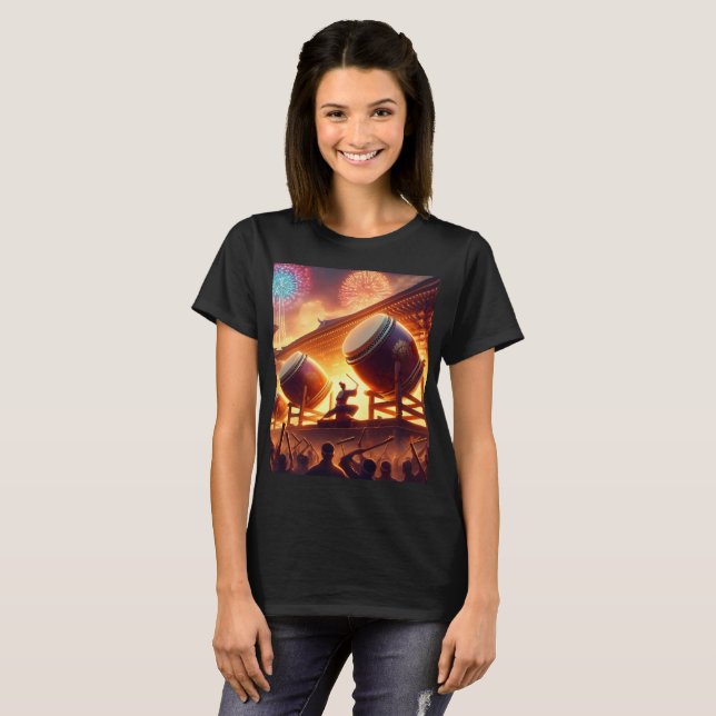 a group of people are watching a fireworks display T-Shirt (Front Full)