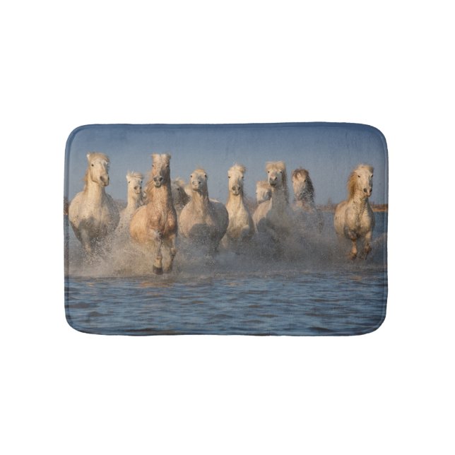 A Group Of White Horses In The Camargue Region Bath Mat (Front)