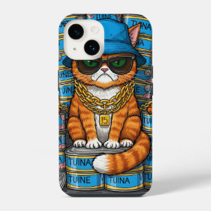 A grumpy cat wearing gold chains iPhone 14 case