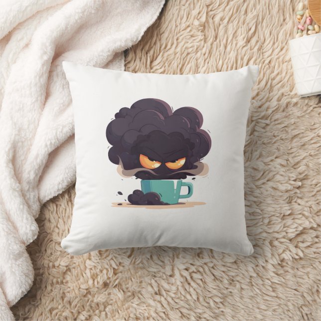 A grumpy coffee cup throw pillow (Blanket)