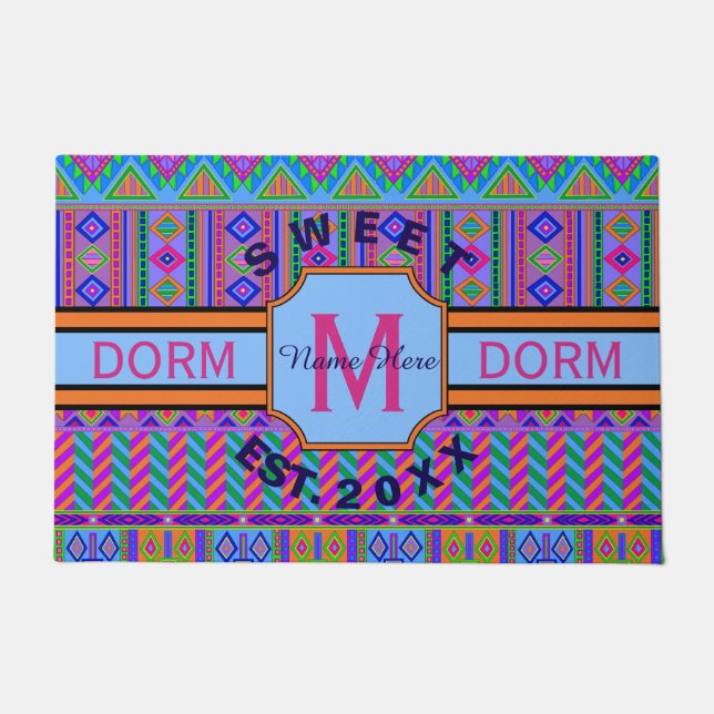 A Guatemalan Tribal Monogram Dorm Sweet Dorm Cute Doormat (Front)