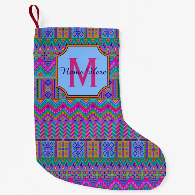 A Guatemalan Tribal Monogram Unique Christmas Fun Small Christmas Stocking (Front)