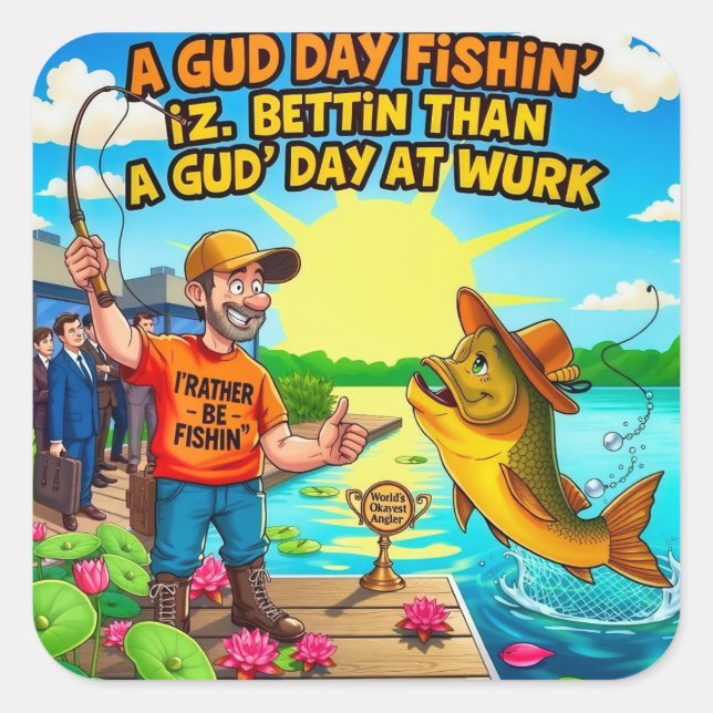 A Gud Day Fishin Square Sticker (Front)