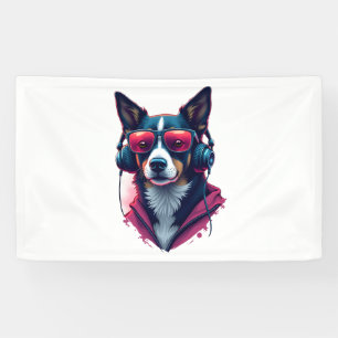 A Habu dog wearing sunglasses and headphones Banner