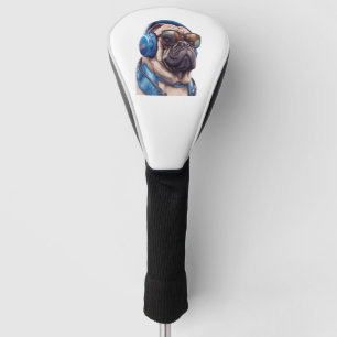 A Habu dog wearing sunglasses and headphones Golf Head Cover