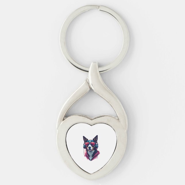 A Habu dog wearing sunglasses and headphones  Keychain (Front)