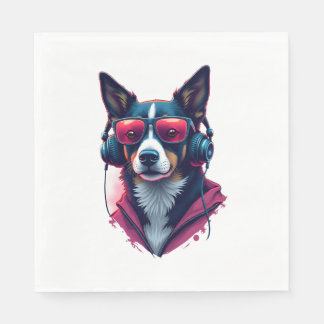 A Habu dog wearing sunglasses and headphones Napkin