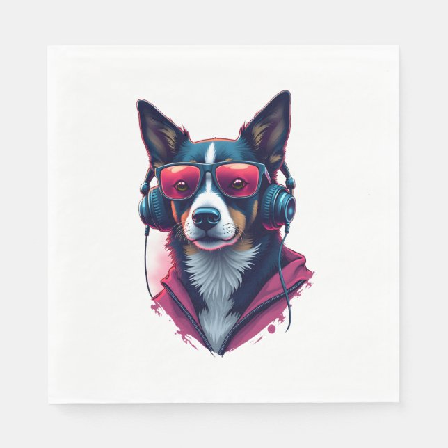 A Habu dog wearing sunglasses and headphones  Napkin (Front)