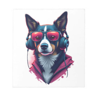 A Habu dog wearing sunglasses and headphones Notepad