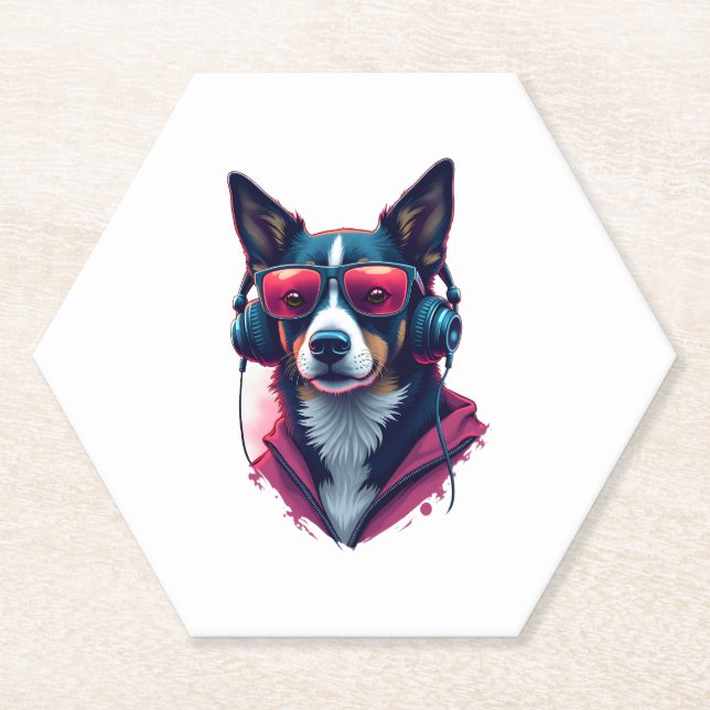 A Habu dog wearing sunglasses and headphones  Paper Coaster (Front)