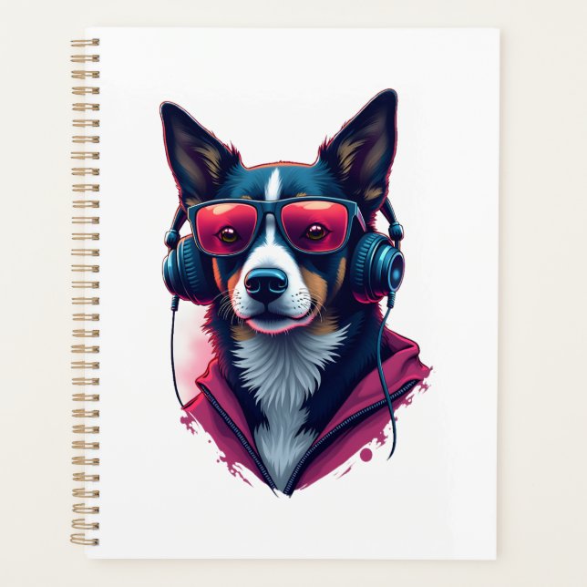 A Habu dog wearing sunglasses and headphones  Planner (Front)