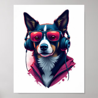 A Habu dog wearing sunglasses and headphones Poster