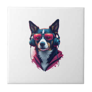 A Habu dog wearing sunglasses and headphones Tile