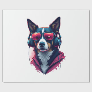 A Habu dog wearing sunglasses and headphones Wrapping Paper