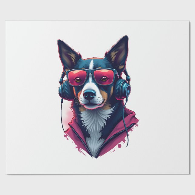 A Habu dog wearing sunglasses and headphones  Wrapping Paper (Flat)