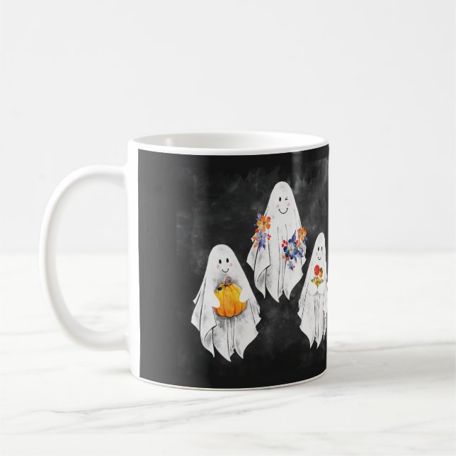 A Halloween-themed watercolor print mug  (Left)