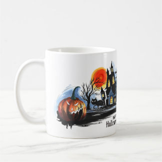 A Halloween-themed watercolor print mug