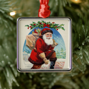 A Happy Christmas Santa Metal Ornament