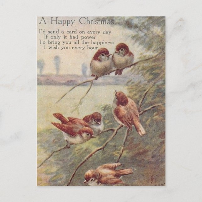 A HAPPY CHRISTMAS   (seven nightingales on branch) Postcard (Front)