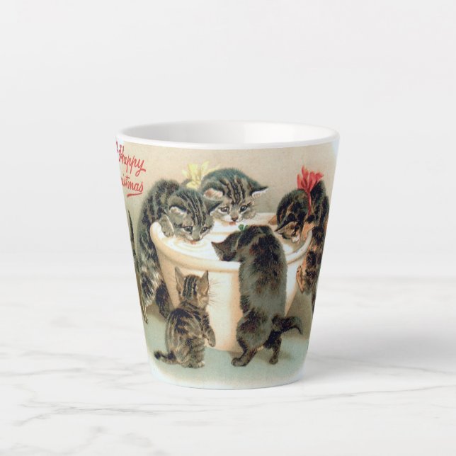A Happy Christmas Vintage Cat Latte Mug (Front)
