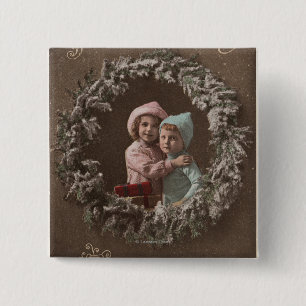 A Happy ChristmasLittle Kids Hugging 2 Inch Square Button