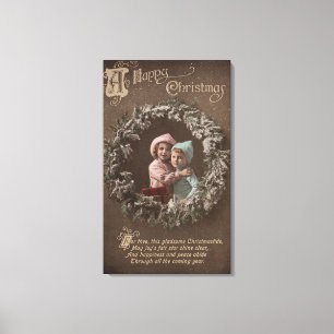A Happy ChristmasLittle Kids Hugging Canvas Print
