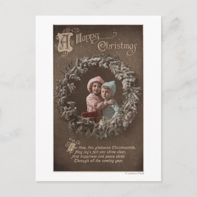 A Happy ChristmasLittle Kids Hugging Holiday Postcard (Front)