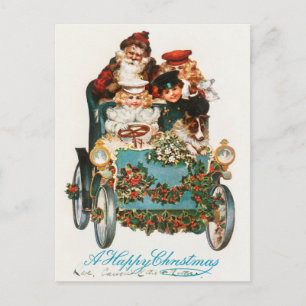 A Happy ChristmasSanta Claus and Kids Driving Car Holiday Postcard