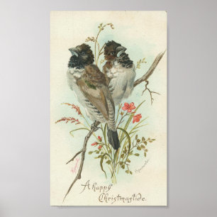 A Happy Christmastide Vintage Birds Poster