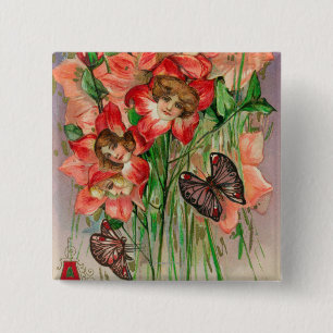 A Happy Easter with Women Head Flowers 2 Inch Square Button